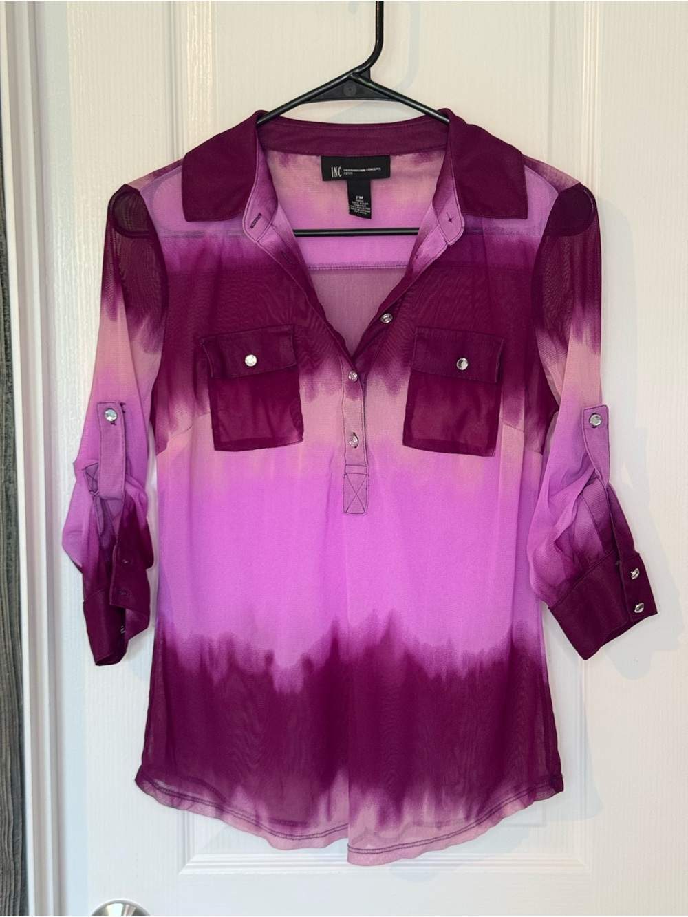 INC International Concepts Ombre Plum and Magenta Roll-Tab Tunic
